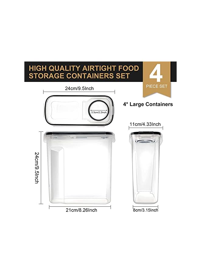 Green Tiger Large Cereal Containers Storage Set for Pantry, 4 Pack 4L/135 Oz Airtight Food Storage Containers BPA Free Plastic Containers with Lids for Sugar Flour Snack, Labels and Spoons Included,Black - Image 2