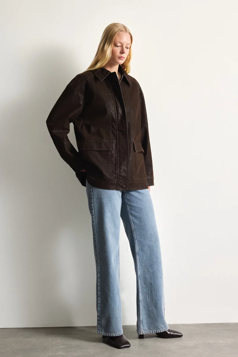 Defacto  Regular Fit Polo Collar Faux Leather Jacket for Women | Best Price UAE