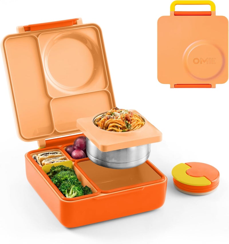 أومي OmieBox صندوق غداء بنتو للأطفال، وعاء ستانلس ستيل، 250 مل، (برتقالي الخشخاش) - Image 1