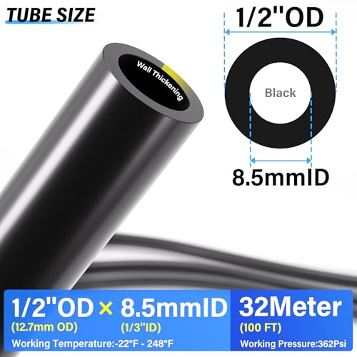 TAILONZ PNEUMATIC Air Line DOT 1/2 inch od Black Pneumatic Nylon Tube 100ft/32Meter Air Brake Tubing Nylon Hose - Image 2