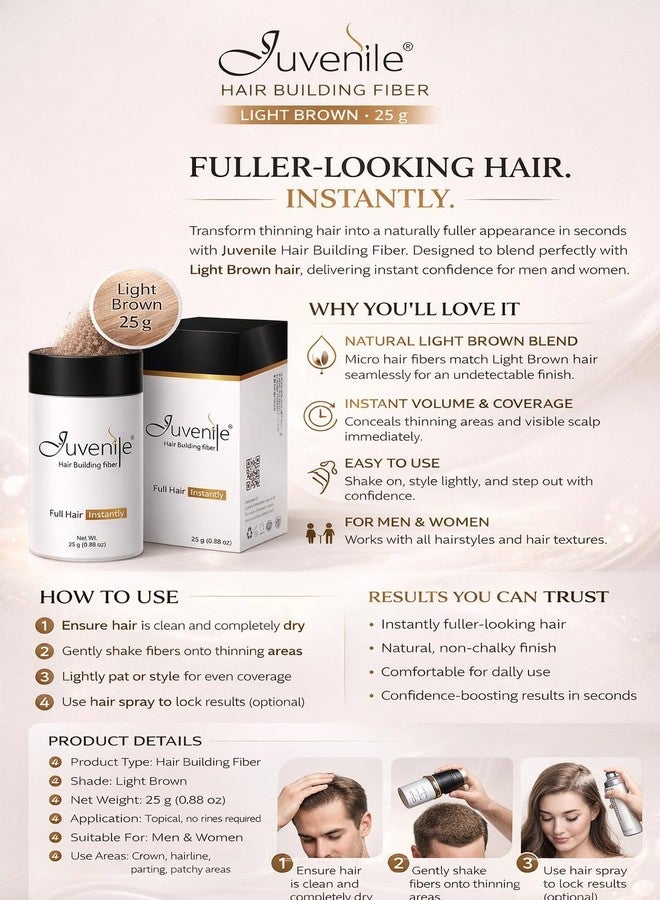 جوفينايل عبوة ألياف بناء الشعر للأطفال 25 غرام (بني فاتح) للرجال والنساء | يغطي الشعر الخفيف وفراغات الشعر فورًا | ألياف كيراتين طبيعية | سهل الاستخدام والغسل - Image 5