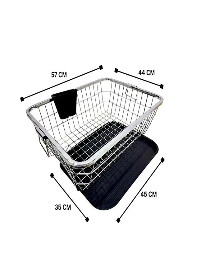 Tinbell Stainless Steel Kitchen Dish Drying Rack with Draining Tray and Spoon Holder, Utensil Basket/Plate Stand/Bartan Basket/Dish Rack, Durable and Rust-Free (Silver) - Image 5