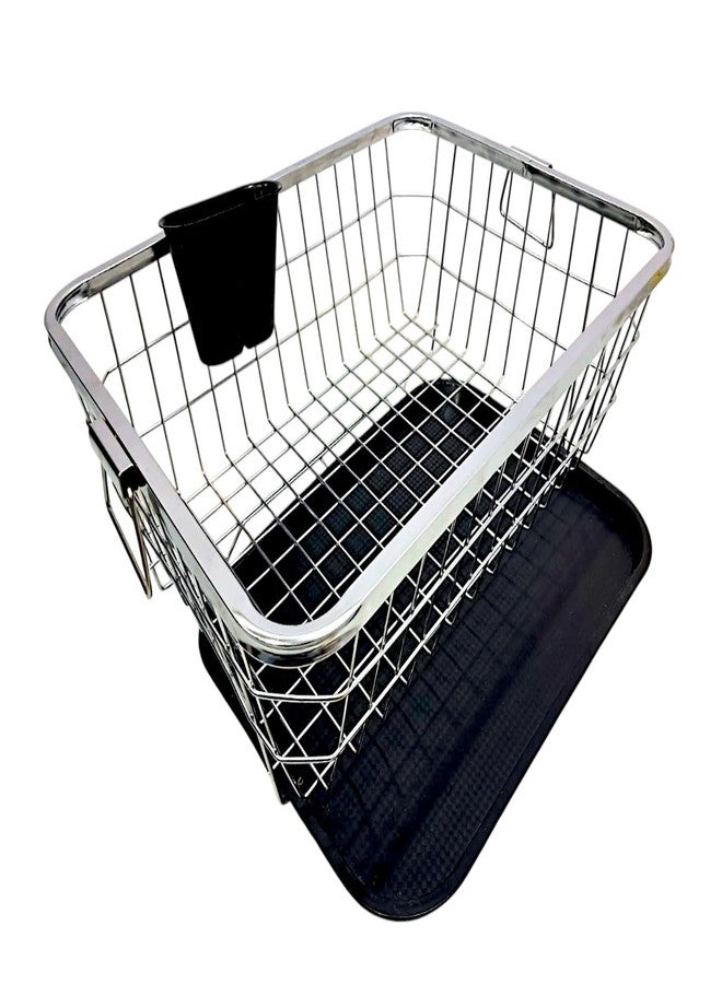 Tinbell Stainless Steel Kitchen Dish Drying Rack with Draining Tray and Spoon Holder, Utensil Basket/Plate Stand/Bartan Basket/Dish Rack, Durable and Rust-Free (Silver) - Image 1