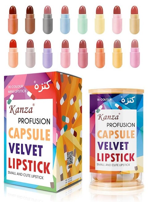 16 Pieces Mini Matte Lipsticks, Cute Capsule Waterproof Lipsticks Long Lasting Mini Capsules Lipstick Velvet Matte Lipstick Set
