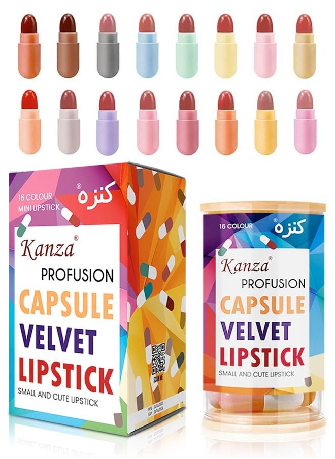 Kanza - 16 Pieces Mini Matte Lipsticks, Cute Capsule Waterproof Lipsticks Long Lasting Mini Capsules Lipstick Velvet Matte Lipstick Set - Image 1
