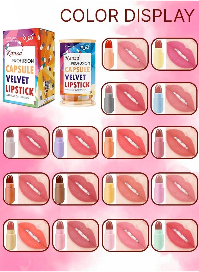 Kanza - 16 Pieces Mini Matte Lipsticks, Cute Capsule Waterproof Lipsticks Long Lasting Mini Capsules Lipstick Velvet Matte Lipstick Set - Image 1