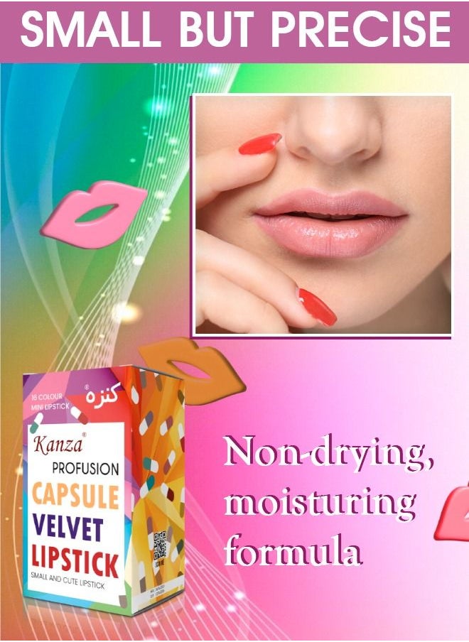 Kanza - 16 Pieces Mini Matte Lipsticks, Cute Capsule Waterproof Lipsticks Long Lasting Mini Capsules Lipstick Velvet Matte Lipstick Set - Image 1