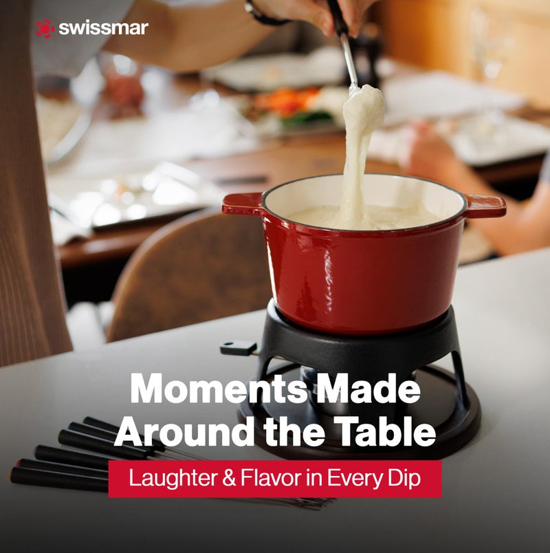 Swissmar Sierra Cast Iron Fondue Set, 1.6 Quart / 1.6 Liter â€“ Perfect for Meat, Cheese, & Chocolate Fondues â€“ Ideal for Family Bonding & Hosting Gifts - 12-Pieces, Cherry Red - Image 4