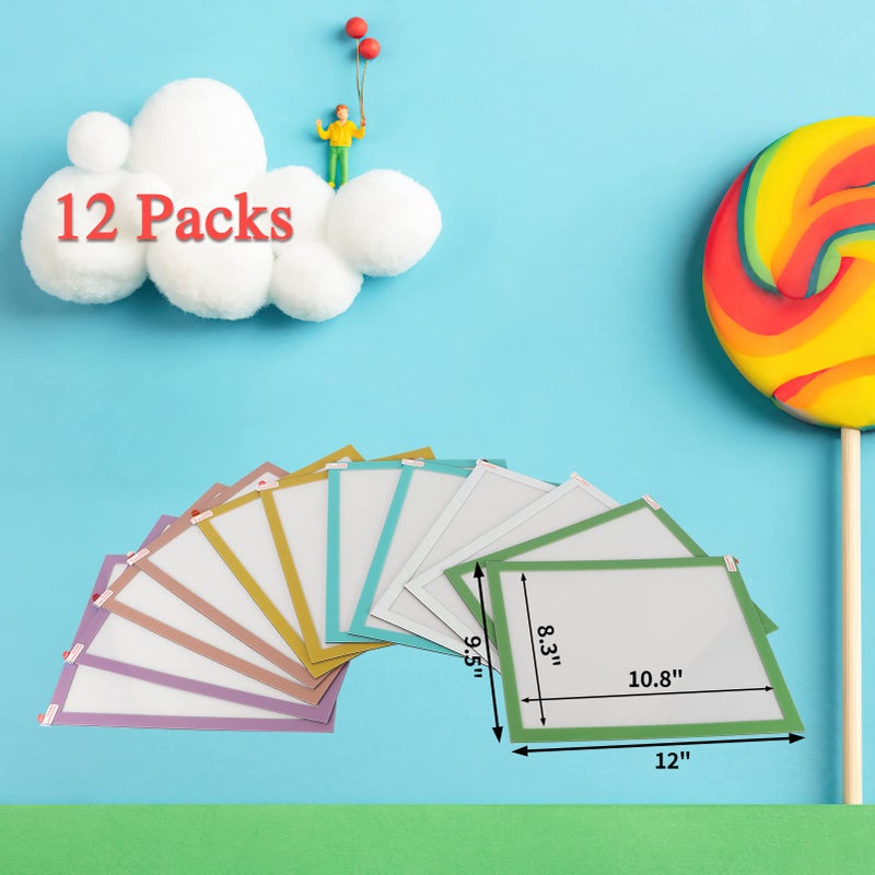 CRUGLA 12 Packs 8.5x11 Magnetic Picture Frames for Refrigerator Locker  8.5 by 11 Certificate Document Frame Bulk  Colored Peel  Stick Kids Artwork Holders for Fridge Dishwasher Whiteboard - Image 2