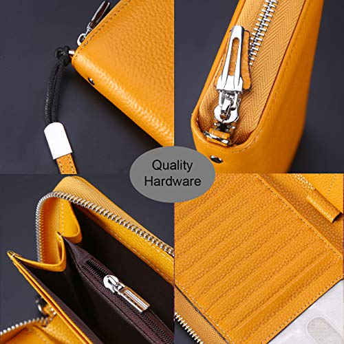 Lavemi Women's RFID Blocking 100% Leather Large Capacity Zip Around Wallet Phone Holder Clutch Travel Purse Wristlet(Large Size Pebbled Yellow) - Image 4
