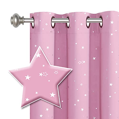H.VERSAILTEX HVERSAILTEX Blackout Star Curtains for Kids Room Boys Girls Twinkle Silver Stars Thermal Insulated Cute Thick Soft Curtain Drapes Grommet Top 1 Panel 52 W x 84 L Pink