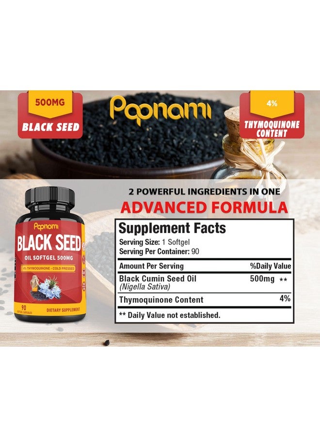 Papnami Papnami Premium Black Seed Oil Softgel - 500mg 90 Counts 3 Month Supply - Supports Immune System, Heart, Digestive, Skin, Hair & Body Balance - Herbal Supplement for Wellness - Image 2