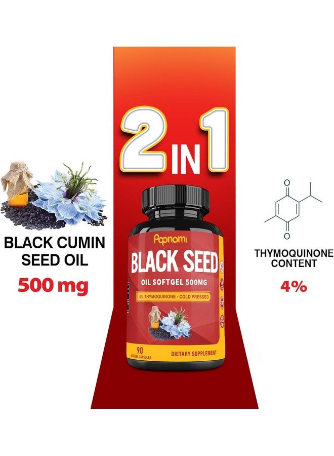 Papnami Papnami Premium Black Seed Oil Softgel - 500mg 90 Counts 3 Month Supply - Supports Immune System, Heart, Digestive, Skin, Hair & Body Balance - Herbal Supplement for Wellness - Image 3