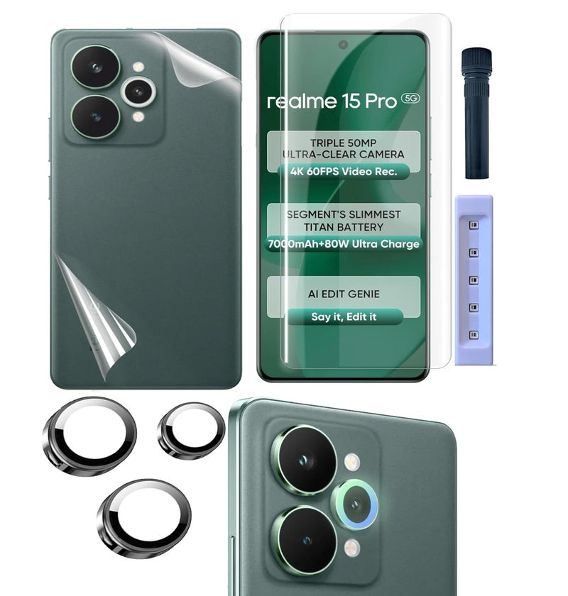 FabeKee UV Tempered Glass Screen Protector Compatible for Realme 15 Pro 5G | Front And Back Screen Guard With camera lens protector (Combo) - Image 1