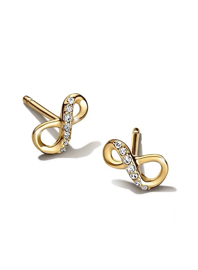 Chomel Cubic Zirconia Women's Classic Gold Plated Copper Silver Alloy Gold Shining Eternal Symbol Earrings - Image 3