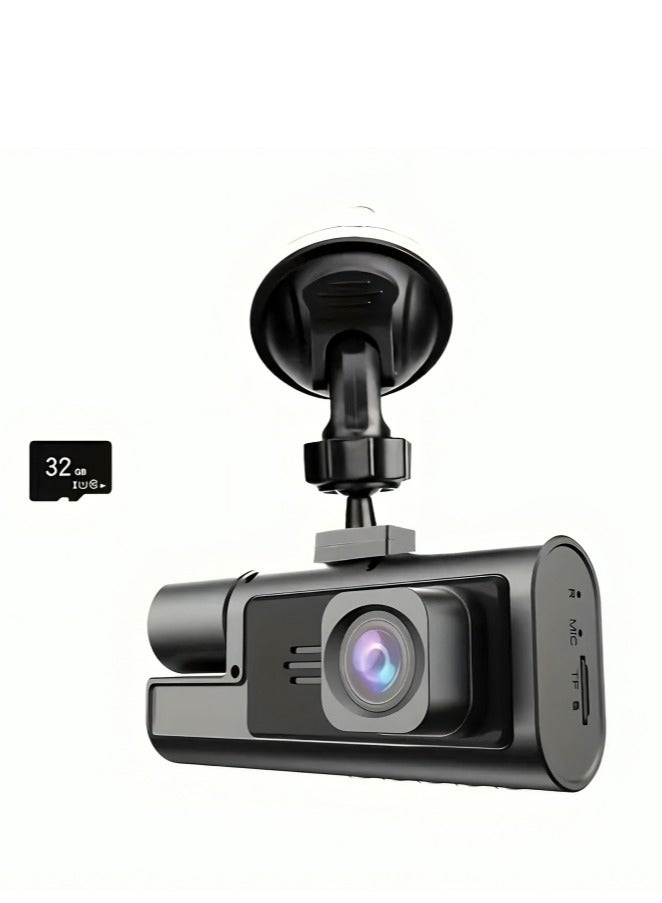 بيوينتي كاميرا داش مزدوجة العدسة بدقة 1080p لتسجيل الجهة الأمامية والداخلية، تتميز بعدسة بزاوية عرض 170 درجة، وتسجيل فيديو مزدوج، ورؤية ليلية، وسعة تخزين 32 جيجابايت. - Image 1