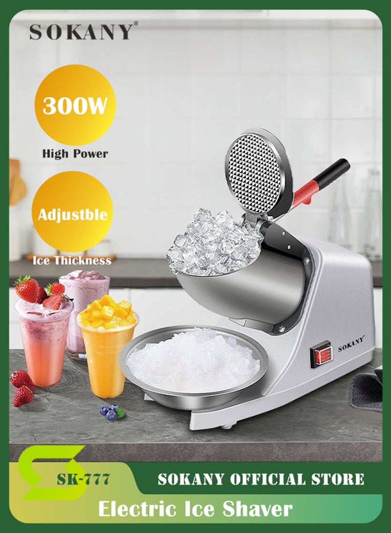 sokany Electric Ice Crusher Machine Electric Shaved Ice Machine Smoothie Machine for Home and Commercial Use 300W, SK-777 (Silver) - Image 1