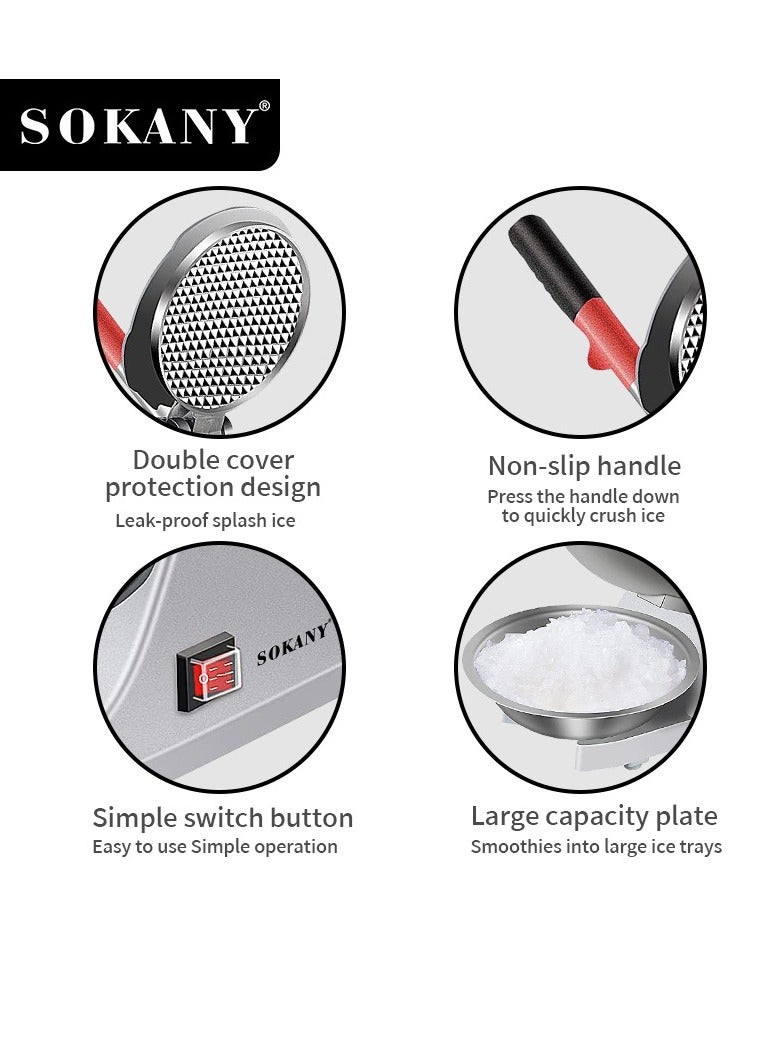 sokany Electric Ice Crusher Machine Electric Shaved Ice Machine Smoothie Machine for Home and Commercial Use 300W, SK-777 (Silver) - Image 4