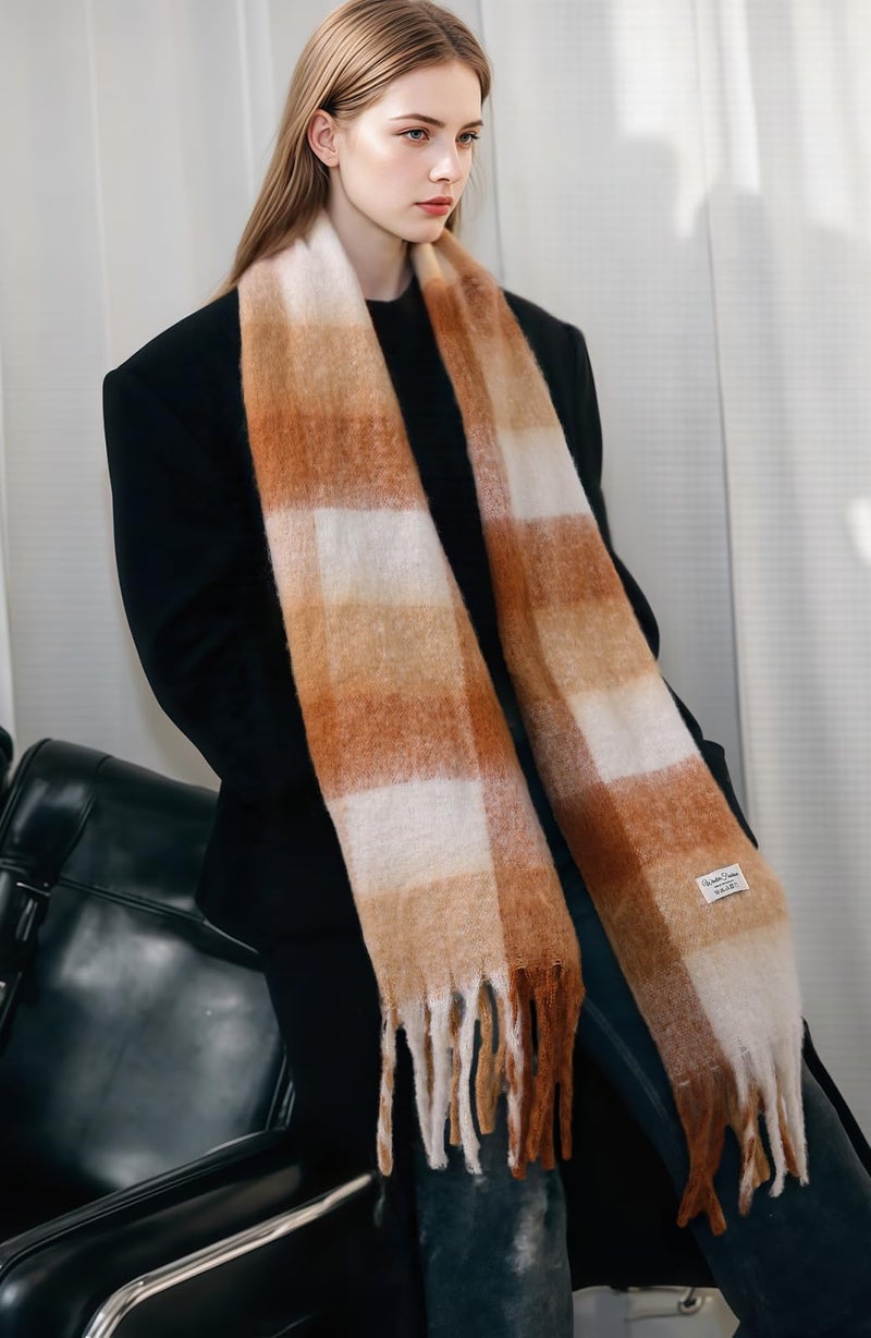 Pleneal Women's & Men's Winter Scarf, Large Chunky Plaid Scarf, Mohair Vintage Cashmere Feel Blanket Wrap - Image 5