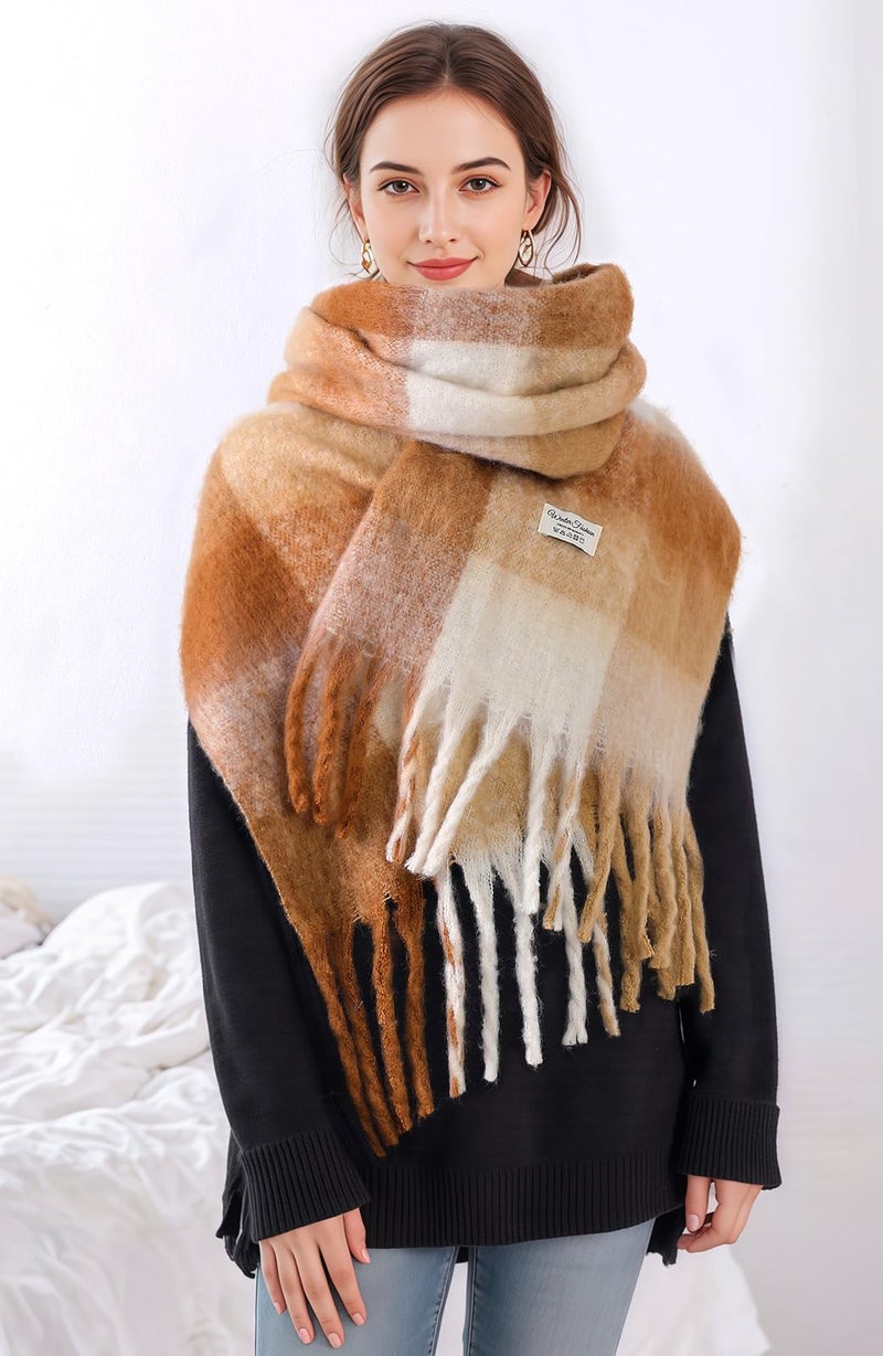 Pleneal Women's & Men's Winter Scarf, Large Chunky Plaid Scarf, Mohair Vintage Cashmere Feel Blanket Wrap - Image 2