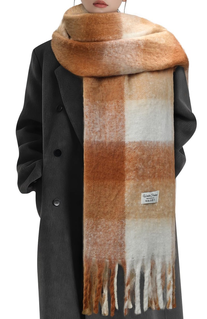 Pleneal Women's & Men's Winter Scarf, Large Chunky Plaid Scarf, Mohair Vintage Cashmere Feel Blanket Wrap - Image 1