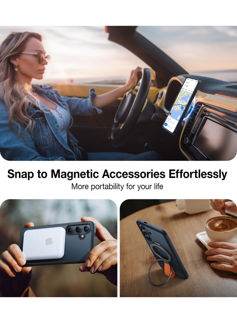 حافظة مضادة للصدمات مغناطيسية مصممة لهاتف سامسونج جالاكسي S24 بلس، مختبرة وفق معايير عسكرية، متوافقة مع شاحن ماغسيف، حافظة شفافة رقيقة صلبة لحافظة S24 بلس، سوداء - Image 5