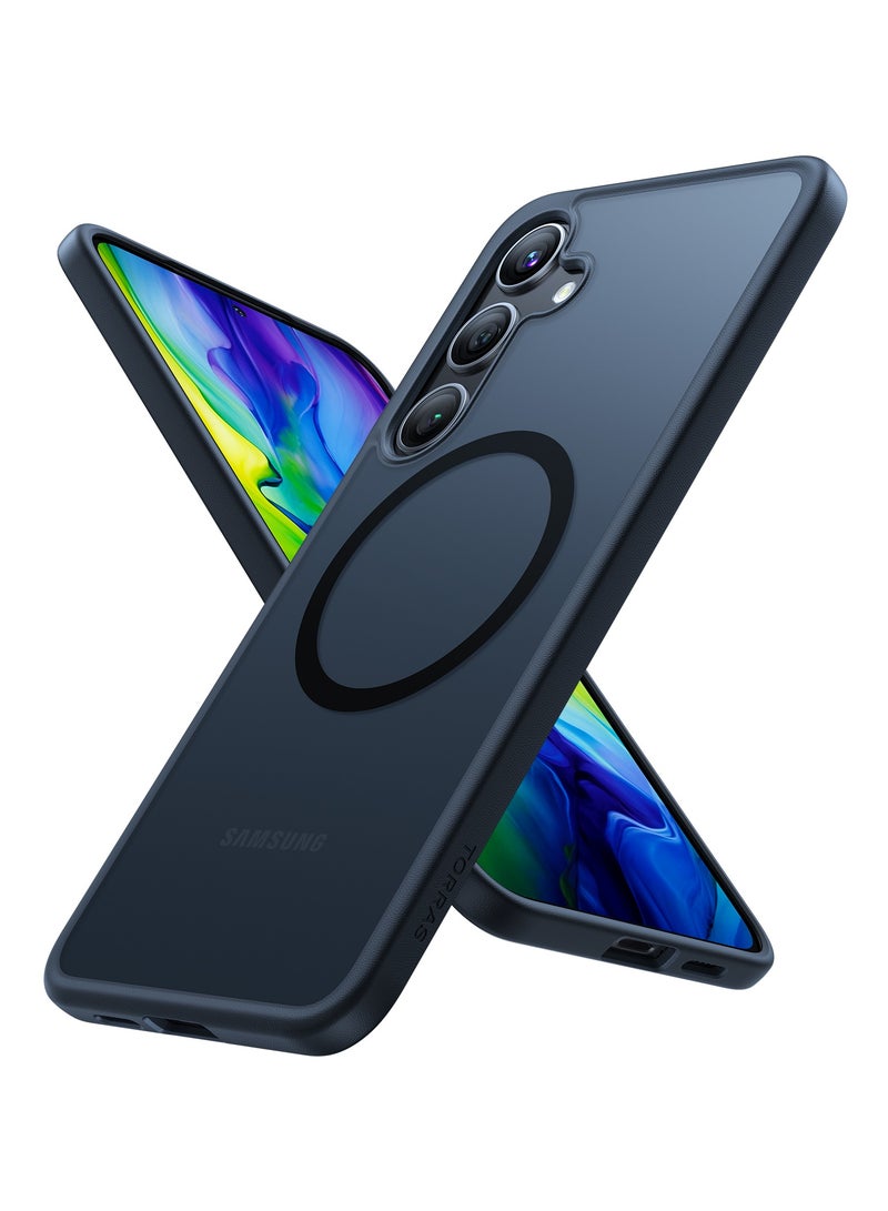 حافظة مضادة للصدمات مغناطيسية مصممة لهاتف سامسونج جالاكسي S24 بلس، مختبرة وفق معايير عسكرية، متوافقة مع شاحن ماغسيف، حافظة شفافة رقيقة صلبة لحافظة S24 بلس، سوداء - Image 1