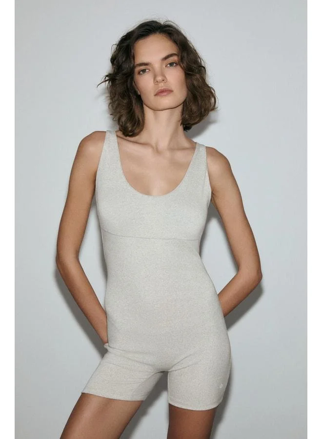 Urban Beat  LUNARA Women’s Soft and Stretchy Fabric Fitted Short Gray Melange Jumpsuit for Women | Best Price UAE