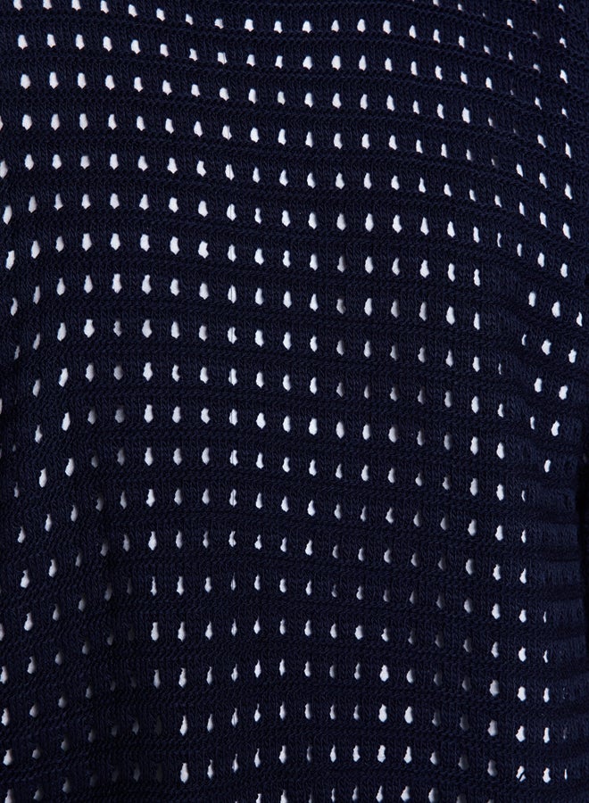 trendyol Navy Blue Relaxed Cut Openwork/Hole Knitted Sweater - Image 4
