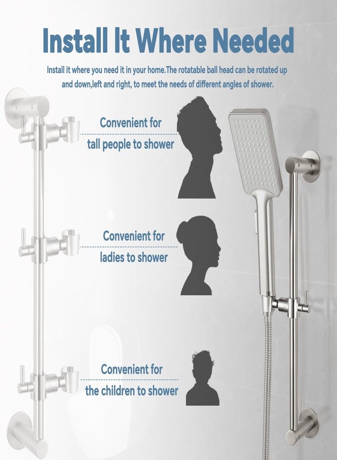 YDmeet Shower Slide Bar Adjustable Handheld Shower Head Holder Wall Mount - 15inch All-Metal Shower Head Slide Bar Compatible with Bathroom Drill Free Glue Installation - Brushed - Image 2