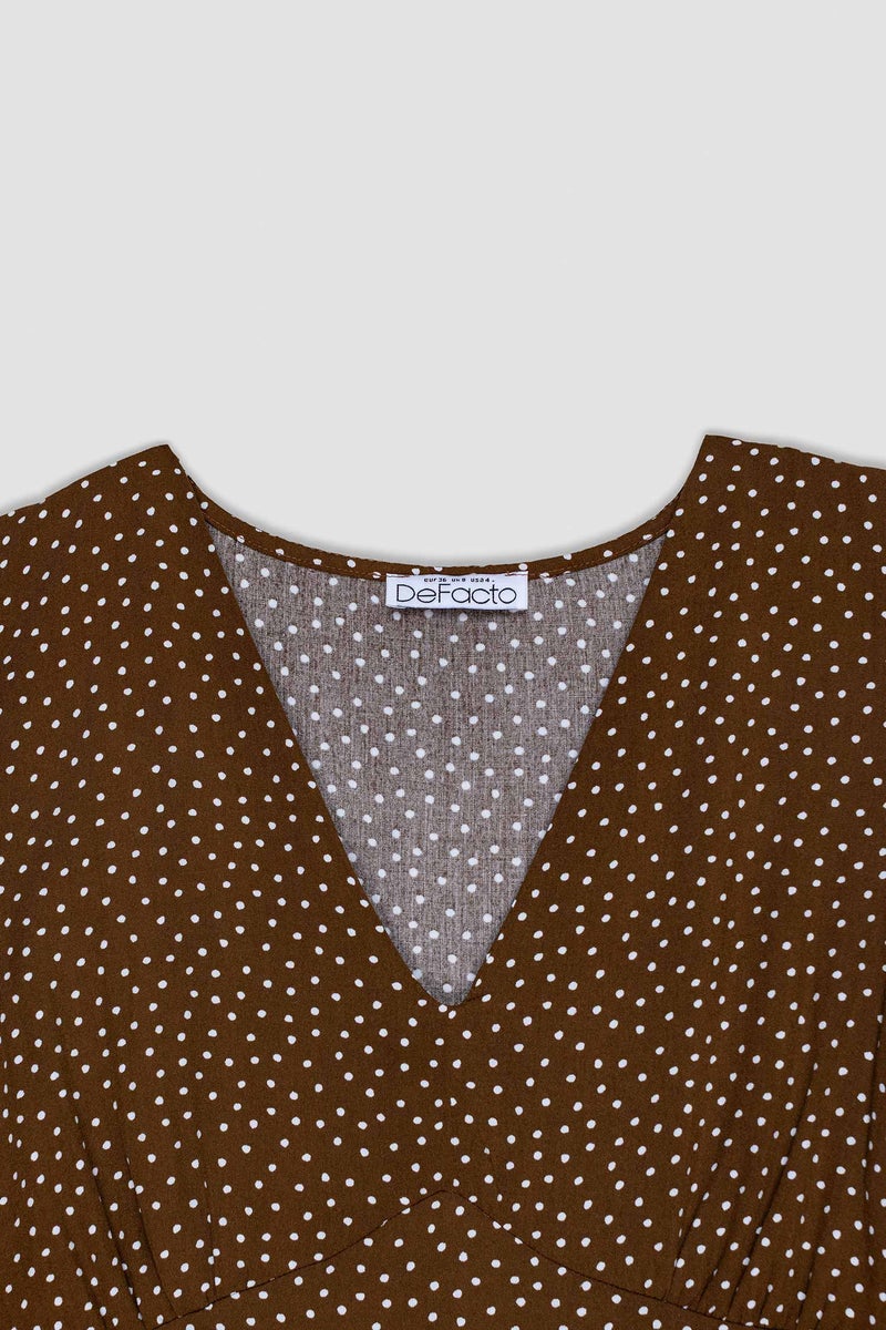 DeFacto Brown Woman A Line V-Neck Floral Midi Dress Casual - Image 3