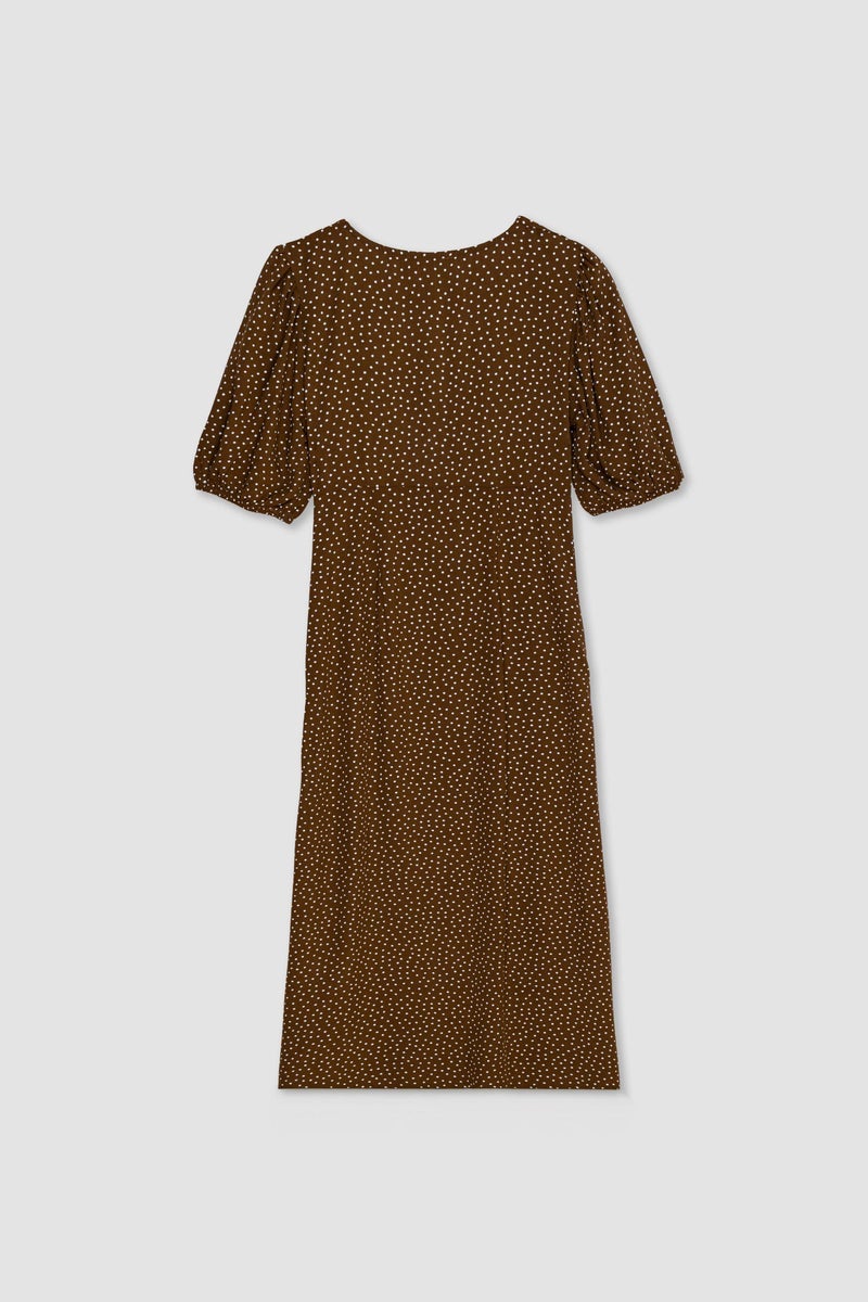 DeFacto Brown Woman A Line V-Neck Floral Midi Dress Casual - Image 4