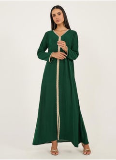 Styli Embroidered Lace Trim V Neck Kaftan  - Image 2