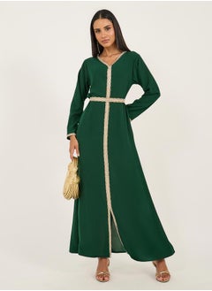 Styli Embroidered Lace Trim V Neck Kaftan  - Image 1