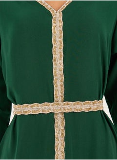 Styli Embroidered Lace Trim V Neck Kaftan  - Image 4