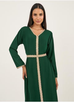 Styli Embroidered Lace Trim V Neck Kaftan  - Image 3