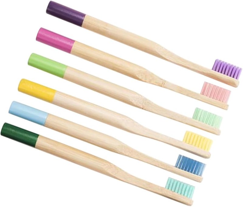 PartyKindom 6PCS Soft Bristles Toothbrushes Colorful Handle Ergonomic Anti Slip Grip Biodegradable - Image 2