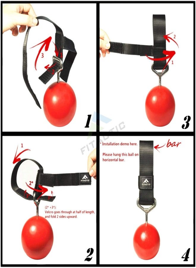 FITactic 3 Inches Groove Rock Climbing Solid Training Cannonball Bomb Power Pull Up Ball Hold Grips for Straps for Finger, Forearm, Biceps, Back Muscles, Sports, Race (2 Balls, Red Groove 3 Inches) - Image 3