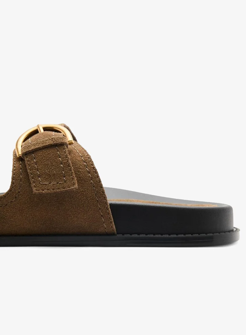 MANGO  Flat leather sandals with buckles for Women | Best Price UAE