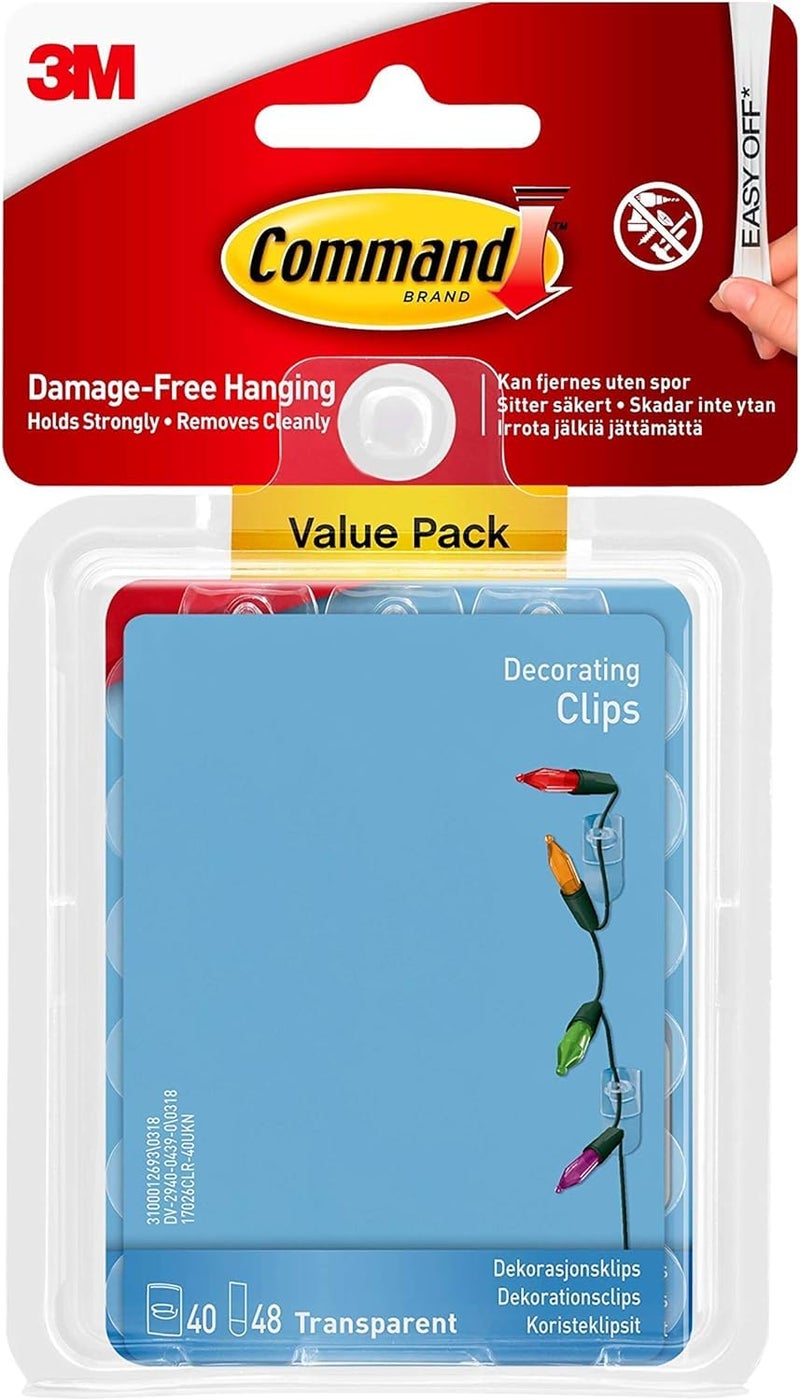 Command Mini Holiday Light Hooks Great for Holiday Lights 40 Clips 48 Strips Value Pack