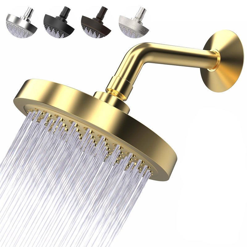 CircleSplash High Pressure Shower Head - Anti-Clogging Silicone Nozzles - 2.5 GPM Removable Restrictor - Easy to Clean Adjustable Replacement - easy to install with Plumbers Tape - 6 inch - Elegant Gold Finish - Image 1