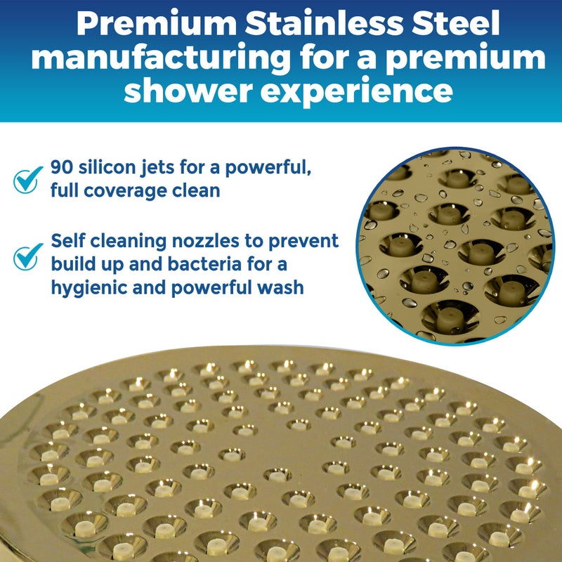 CircleSplash High Pressure Shower Head - Anti-Clogging Silicone Nozzles - 2.5 GPM Removable Restrictor - Easy to Clean Adjustable Replacement - easy to install with Plumbers Tape - 6 inch - Elegant Gold Finish - Image 3