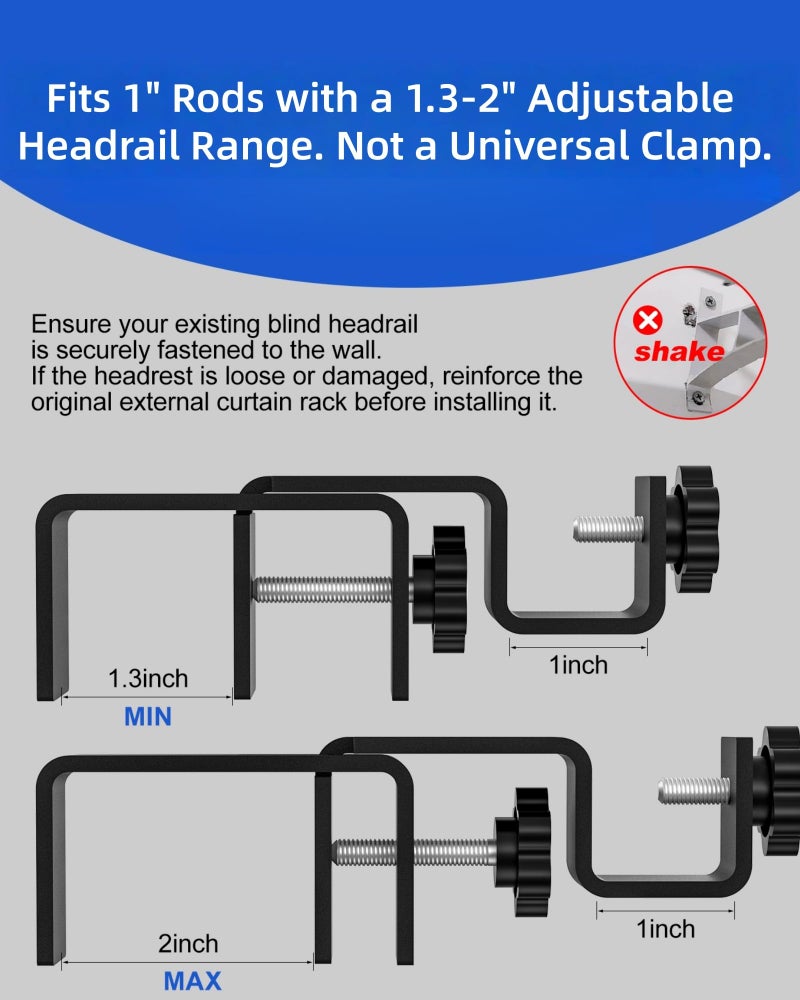 onneka Over-Blinds Curtain Rod Brackets for Outside-Mounted Blinds, Blinds Curtain Rod Brackets for 1.3â€“2â€ Rectangular Headrails, Tool-Free No-Drill Installation for Apartments, Rentals Set of 2 (Black) - Image 4