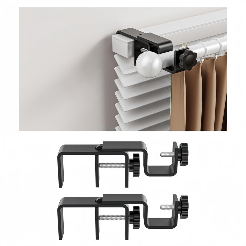 onneka Over-Blinds Curtain Rod Brackets for Outside-Mounted Blinds, Blinds Curtain Rod Brackets for 1.3â€“2â€ Rectangular Headrails, Tool-Free No-Drill Installation for Apartments, Rentals Set of 2 (Black) - Image 1