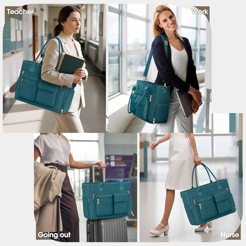 RAINSMORE Teacher Tote Bag with Insulated Lunch Compartment 15.6 inch Laptop Bag for Women Lightweight Work Bags Nurse Bags Professional Briefcase Computer Handbag for Office, College, Nursing, Green - Image 2