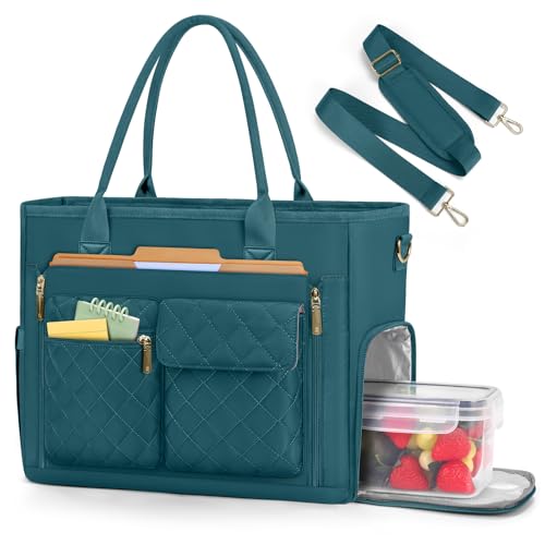 RAINSMORE Teacher Tote Bag with Insulated Lunch Compartment 15.6 inch Laptop Bag for Women Lightweight Work Bags Nurse Bags Professional Briefcase Computer Handbag for Office, College, Nursing, Green - Image 1