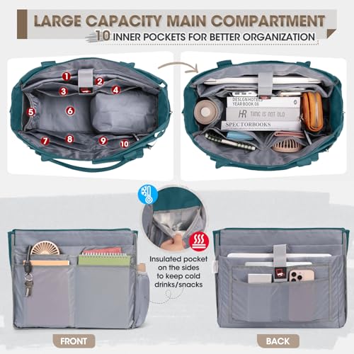 RAINSMORE Teacher Tote Bag with Insulated Lunch Compartment 15.6 inch Laptop Bag for Women Lightweight Work Bags Nurse Bags Professional Briefcase Computer Handbag for Office, College, Nursing, Green - Image 4