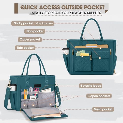 RAINSMORE Teacher Tote Bag with Insulated Lunch Compartment 15.6 inch Laptop Bag for Women Lightweight Work Bags Nurse Bags Professional Briefcase Computer Handbag for Office, College, Nursing, Green - Image 5