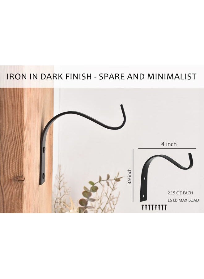 onsogi 4 Inch Iron Wall Hooks for Plant Hanger Bracket Indoor Outdoor, Wall Mount Rustic Decor for Light, Lanterns Fence, Bird Feeders, Wind Chimes - Image 3