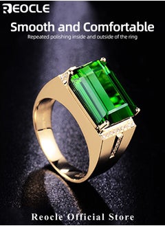 REOCLE Men's Gem Ring Gold Plated Stainless Steel Signet Ring with Square Cut Agate Luxury Thumb Ring for Father Dad and Gentlemen as Gifts  - Image 3